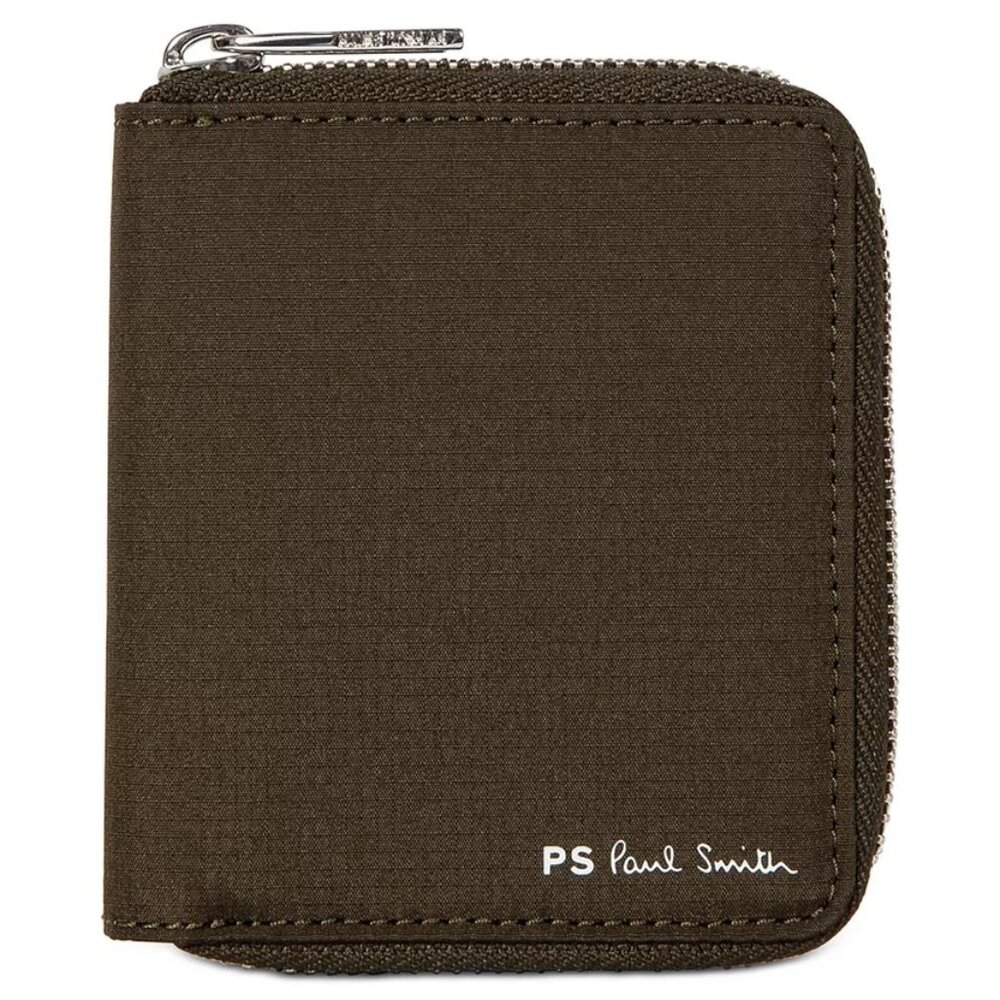 NWT Paul Smith Zip-Around Wallet OS Brown Card Slots Pockets Lined Silvertone